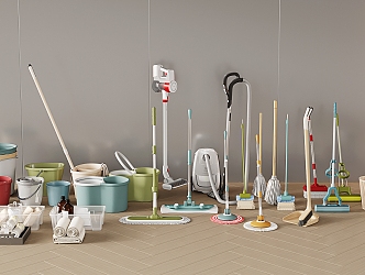 Modern mop bucket mop bucket broom trash can vacuum cleaner cleaning utensils bathroom supplies 3d model