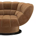 Brown Velvet Single Sofa With Tufted Design Rounded Shape And Black Circular Base 3d model