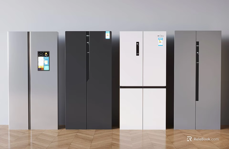 Modern Design Refrigerators in Silver Black White Colors with Double Door Styles 3d model
