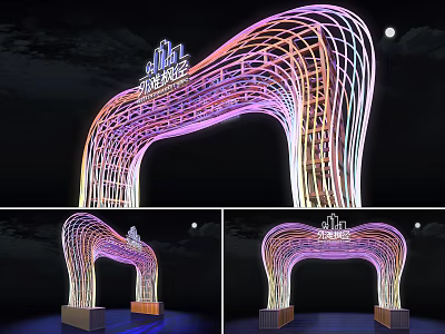 Colorful Decorative Lighting Arched Structure Wireframe Design Illuminating Night Scene for THE ARCS 3d model