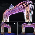 Colorful Decorative Lighting Arched Structure Wireframe Design Illuminating Night Scene for THE ARCS 3d model