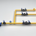 Yellow Pipes System With Multiple Valves In Plumbing Layout Design