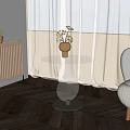 Modern Round Side Table with Glass Top Transparent Base and Dried Flower Vase