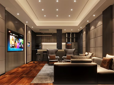 Modern KTV Lounge With Comfortable Seating Large Screen And Sound System 3d model