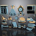 Vintage department store toy gramophone camera watch cabinet desk lamp key hat 3d model