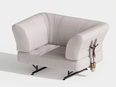 Cream Fabric Single Sofa With Stitched Details Curved Arms Metal Legs And Tassels 3d model