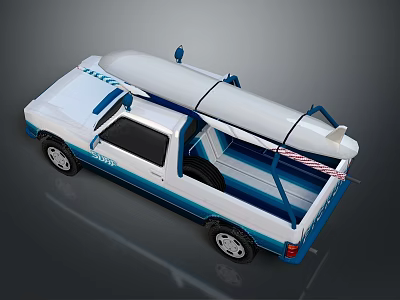 SUZUKI Pickup Truck In White And Blue With White Kayak On Truck Bed 3d model