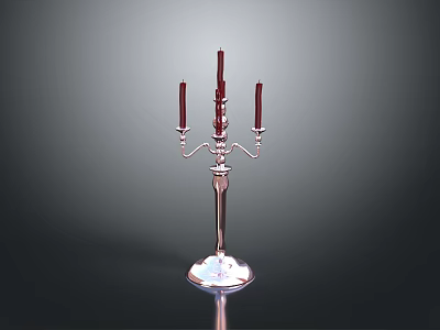 Elegant Silver Candelabra With Three Red Candles And Polished Base 3d model