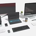 Modern Computer Workspace With Laptops Desktop Keyboards Mouse And Tech Accessories 3d model