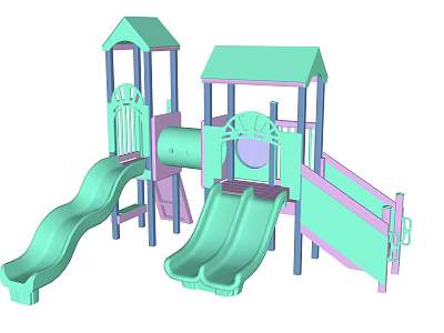 Colorful Outdoor Playground Equipment With Double Slides And Tower Structures For Kids 3d model