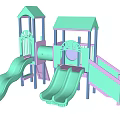 Colorful Outdoor Playground Equipment With Double Slides And Tower Structures For Kids