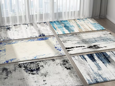 Square Rugs with Modern Abstract Blue White Black Artistic Color Patterns 3d model
