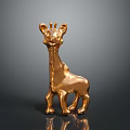 Game Movie Character Golden Giraffe Statue With Shiny Surface And Dark Background