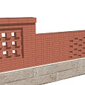 Red Brick Building Exterior Wall With Stone Base And Perforated Design Sections 3d model