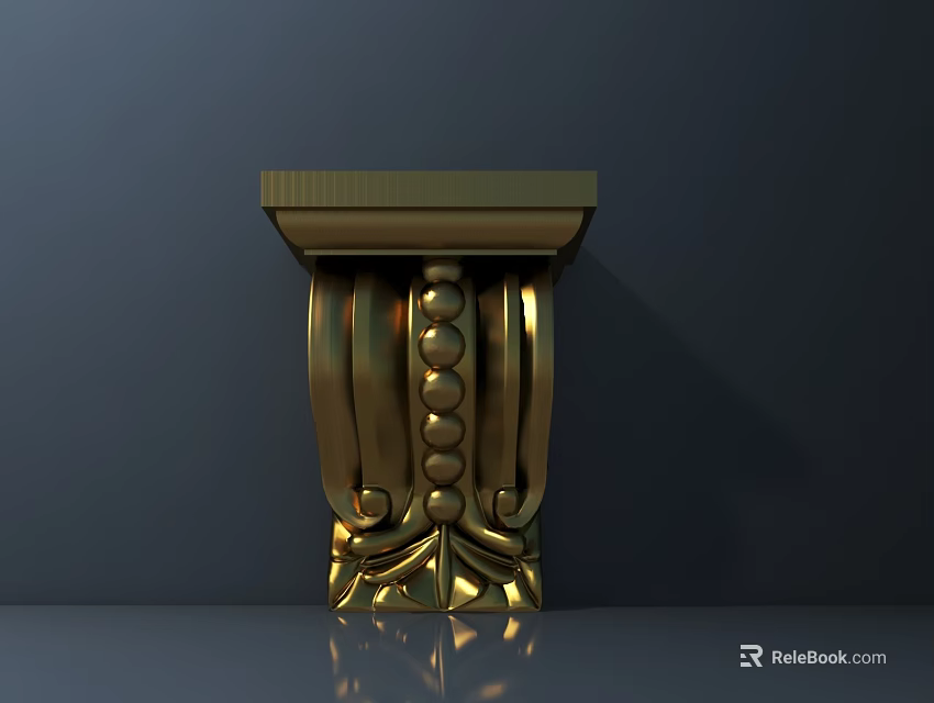 Golden Carved Decorative Column With Intricate Patterns And Metallic Finish 3d model 