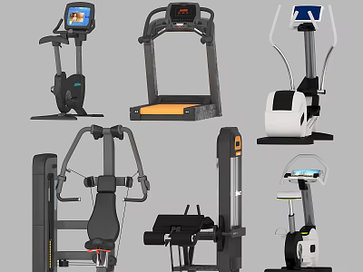 Essential Fitness Equipment for Home Gym Including Treadmill Elliptical and Strength Machines 3d model