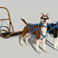 Toy Reptile Pulling Sleigh Model With Brown Sleigh And Blue Harness
