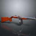 Vintage Submachine Gun With Wooden Stock And Drum Magazine Metallic Body Classic Design