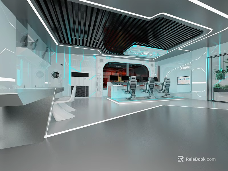Modern Control Room Interior With Multiple Surveillance Screens And Tech Integrated Equipment 3d model