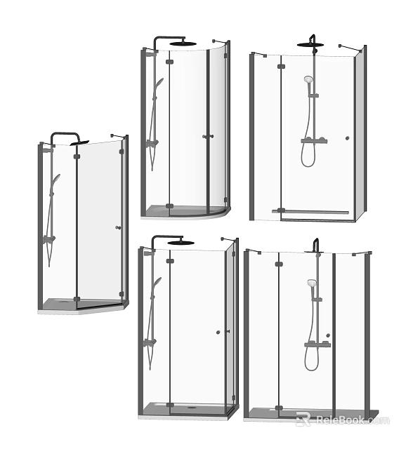 Shower Sauna Enclosure Design With Various Glass Door Styles And Fixtures 3d model 
