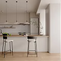 Modern Kitchen Interior With Island Counter Stools Pendant Lights And Cabinets