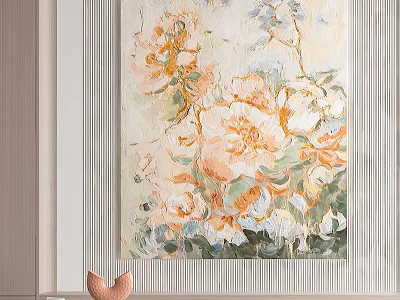 Abstract Floral Painting With Peach White Orange Flowers On Light Background 3d model