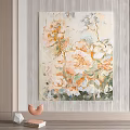 Abstract Floral Painting With Peach White Orange Flowers On Light Background