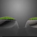 Garden Decorative Ornaments With Circular Containers Green Grass And Water Ripples