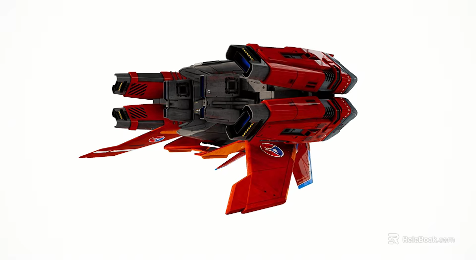 Red Sci Fi Spaceship With Multiple Engines And Aerodynamic Wings Design 3d model 