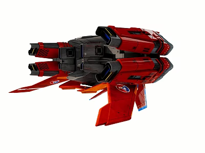 Red Sci Fi Spaceship With Multiple Engines And Aerodynamic Wings Design 3d model
