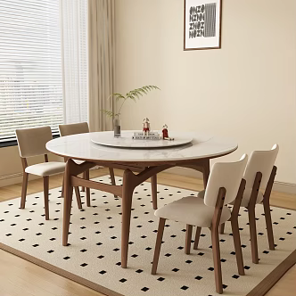 Middle Ancient Round Dining Table and Chair 3d model