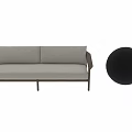 Modern Two Seater Sofa With Light Linen Upholstery Wooden Frame And Rattan Details