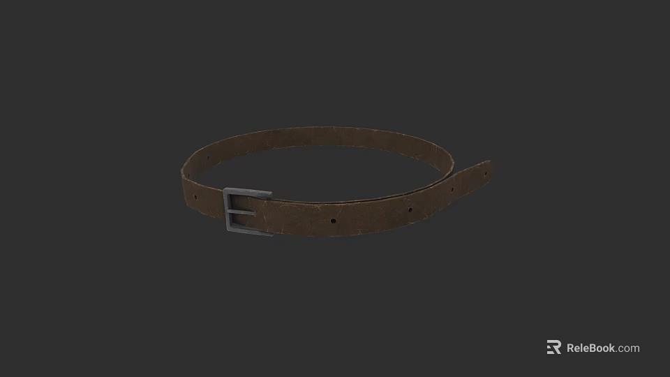 Brown Leather Belt With Metal Buckle For Men's Casual Clothing Outfit 3d model 