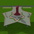 Red Monument Structure With Star Shaped Plaza Symmetrical Design And Green Lawn