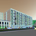 Modern Multi Storey Office Building With Glass Curtain Wall Along Street With Cars And Trees