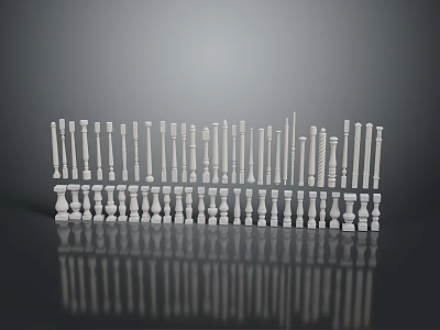Scenic Landscape Featuring White Decorative Columns Arranged Neatly With Reflections On Gray Background 3d model