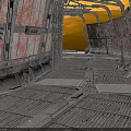 Rusted Metal Industrial Equipment With Grated Floor And Mechanical Frames