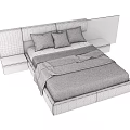 Modern Double Bed With Upholstered Headboard Wooden Nightstands And Plush Blanket