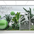 Sophisticated Shop Window Display With Green Spheres Plants And Glass Shelves