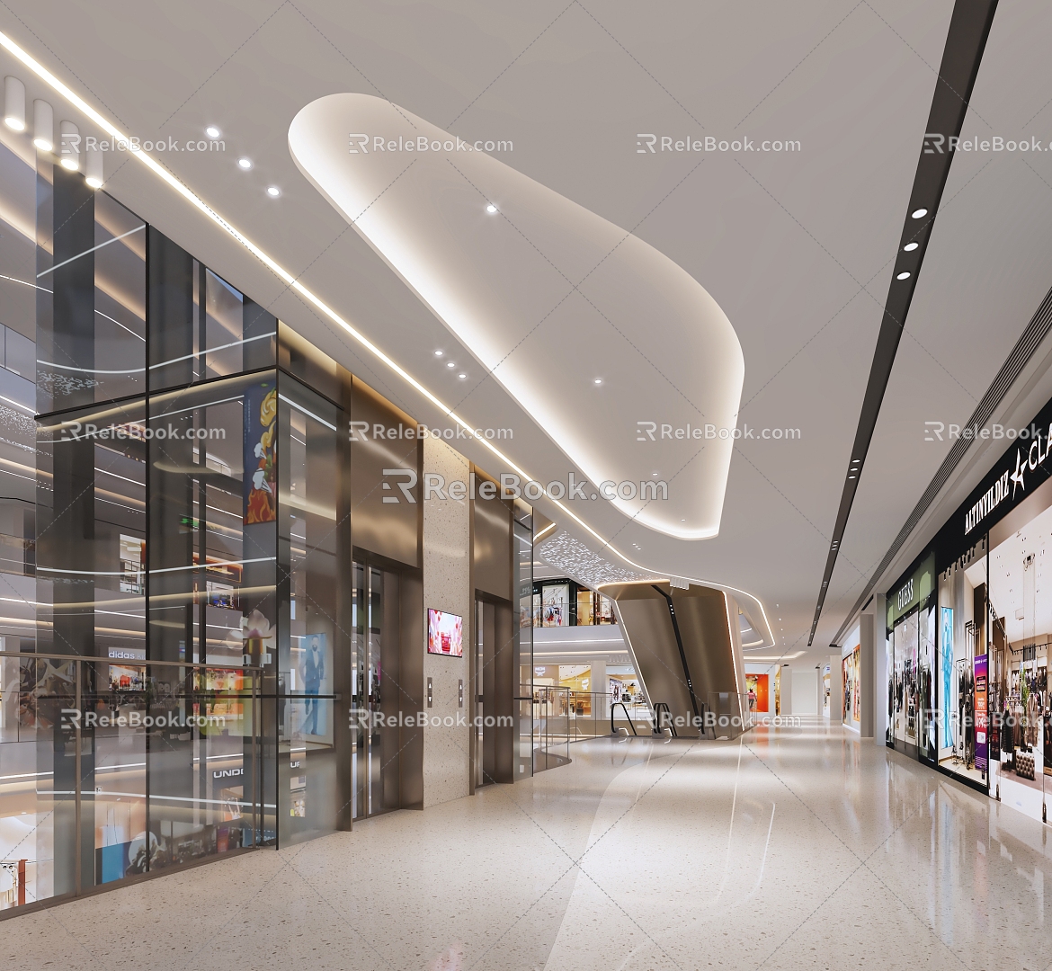 Shopping mall elevator hall aisle 3d model