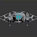 Futuristic Sci Fi Spaceship With Metallic Structure Sleek Design Multiple Wings And Blue Cockpit Accents