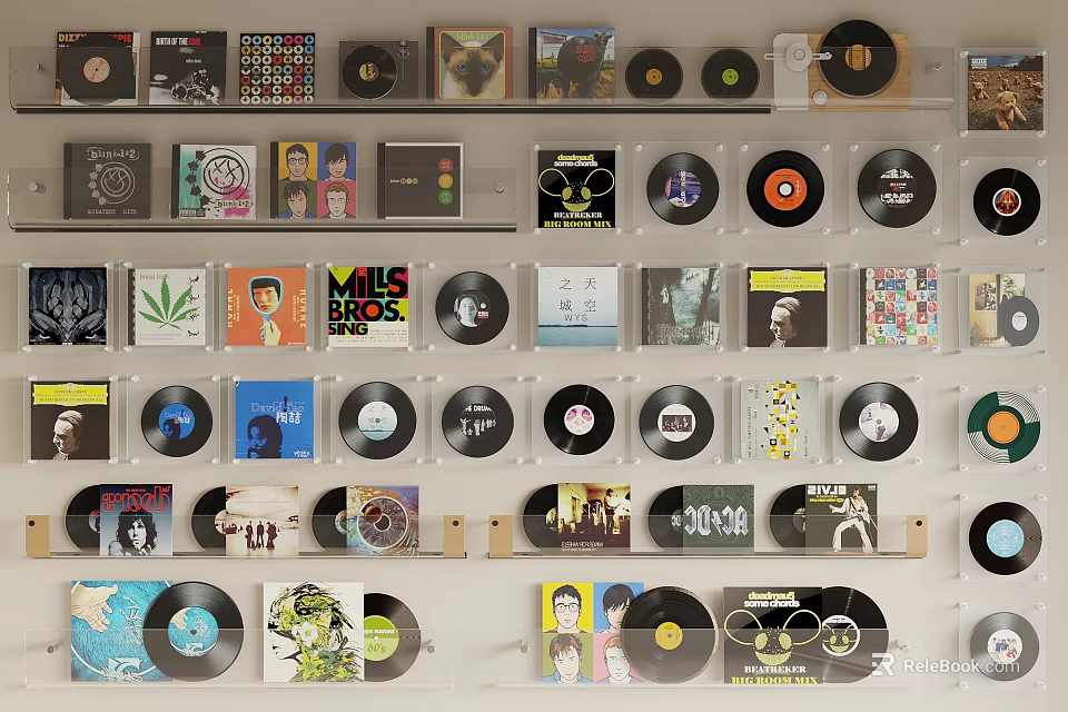 Vintage Vinyl Record Wall Hangings With Colorful Covers Retro Music Room Decor 3d model 