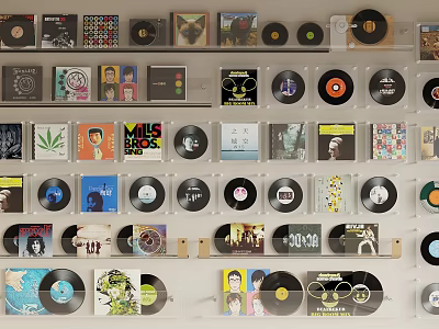 Vintage Vinyl Record Wall Hangings With Colorful Covers Retro Music Room Decor 3d model