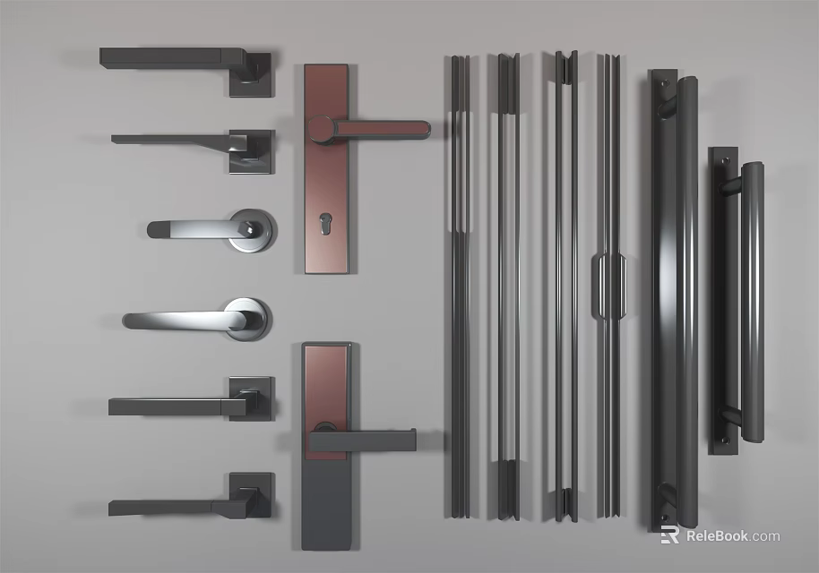 Various Modern Door Handles in Different Styles and Materials for Home Use 3d model 