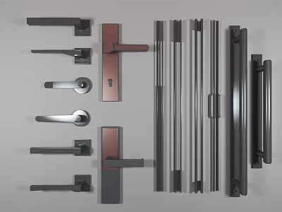 Various Modern Door Handles in Different Styles and Materials for Home Use 3d model
