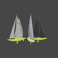 Colorful Sailboat Yacht Models With White Gray Sails And Red Blue Hulls