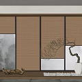 Modern Interior Window With Blinds Vase And Twig Decor On Sill 3d model
