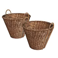 Two Handwoven Wicker Agricultural Equipment Baskets With Sturdy Handles For Farm Harvest