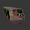 Industrial Metal Structure With Covered Top Gridded Floor Side Openings And Red Parts