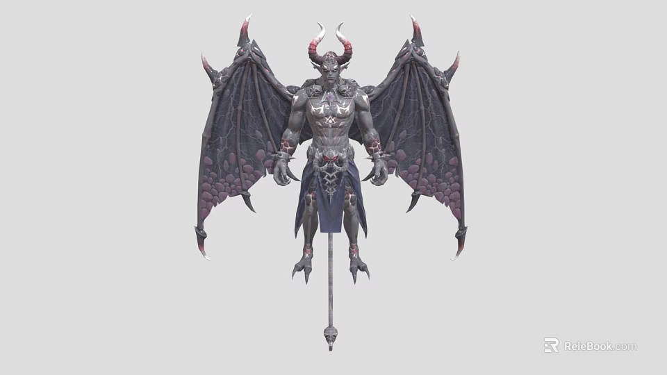 Demonic Fantasy Game Movie Character With Horns Wings And Scepter 3d model 